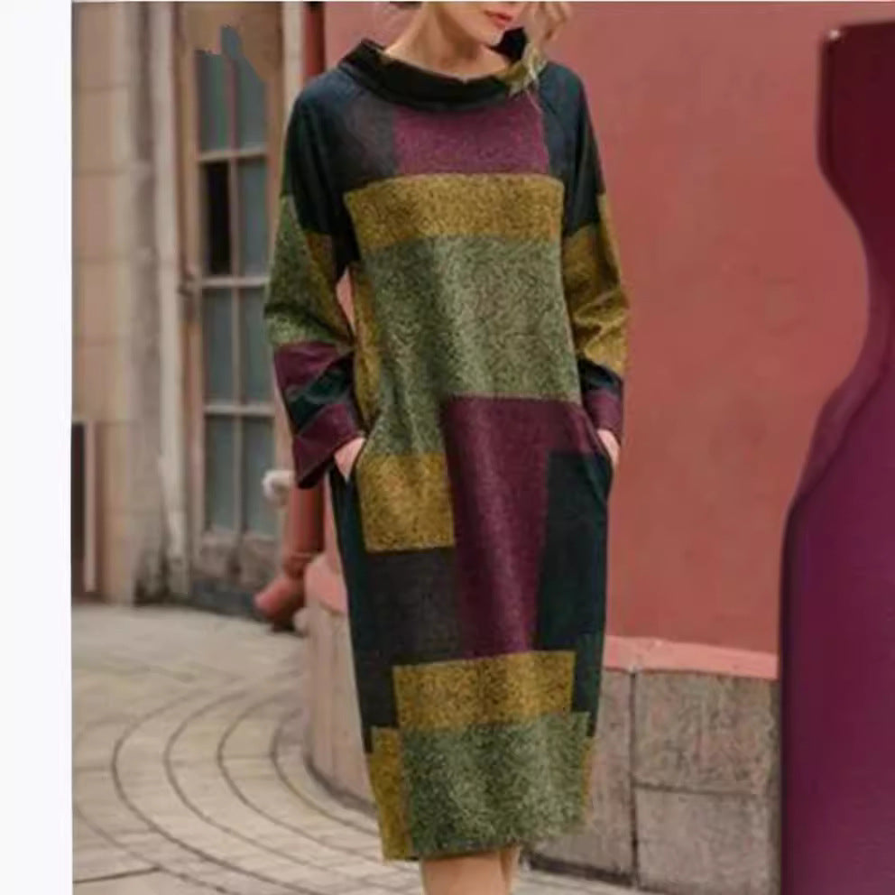 Damen Oversized Kleid mit geometrischem Patchwork-Design Drune