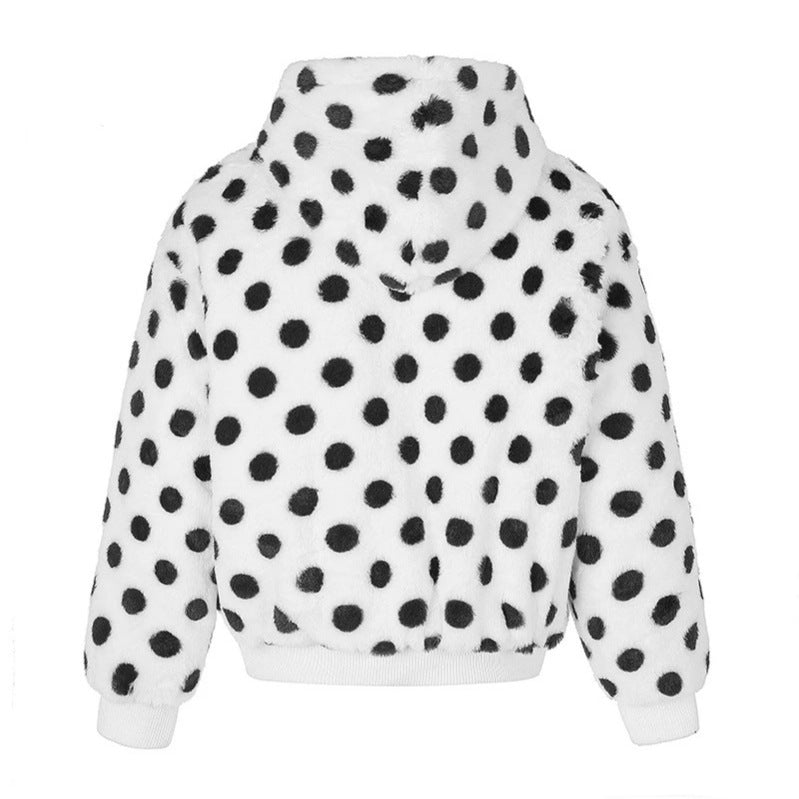 Damen Kapuzen-Fleecejacke im Bomberstil mit Polka‑Dot und dekorativen Froschknopf-Details Drune