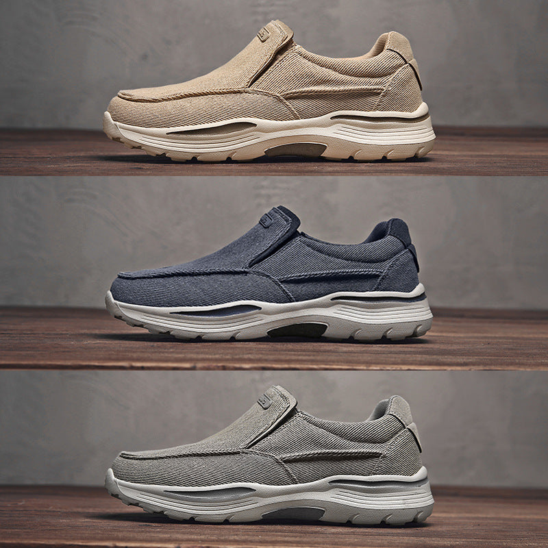 Herren leichte Slip-On Komfortfreizeitsneaker mit atmungsaktivem Canvas und stoßdämpfender Plateausohle Drune
