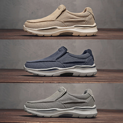 Herren leichte Slip-On Komfortfreizeitsneaker mit atmungsaktivem Canvas und stoßdämpfender Plateausohle Drune