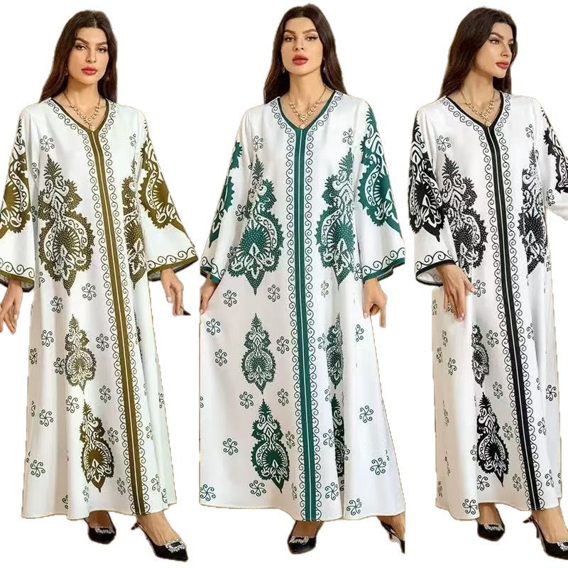 Damen Kaftan-Kleid mit kunstvollem Motiv und lockerer Passform Drune