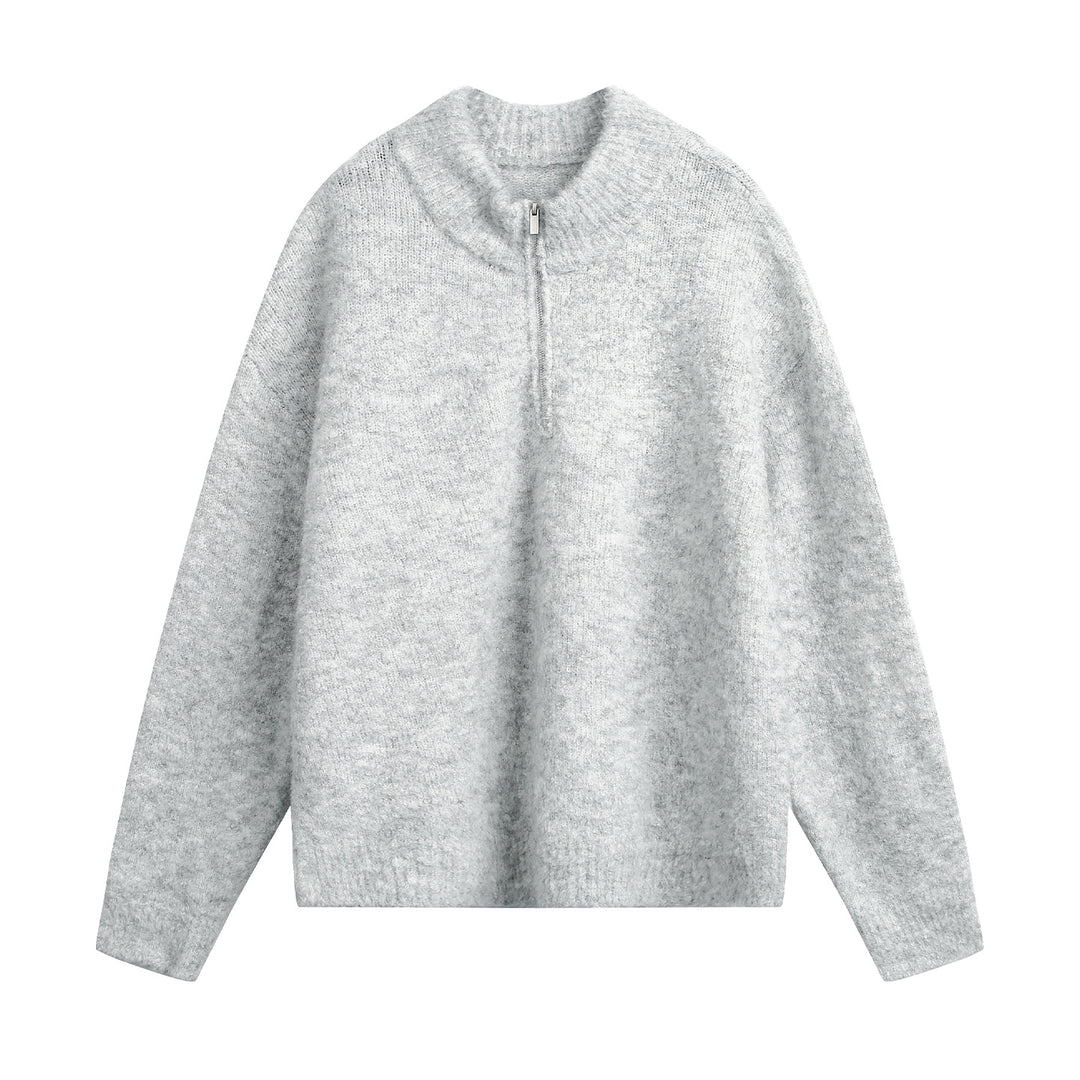 Damen Oversize Wollmix-Pullover mit halbem Reißverschluss Drune