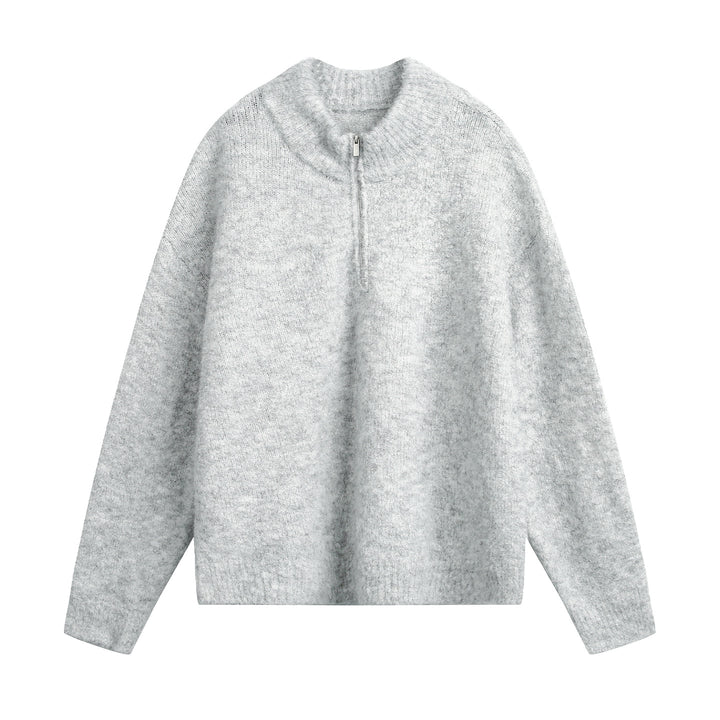 Damen Oversize Wollmix-Pullover mit halbem Reißverschluss Drune
