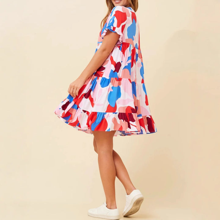 Damen verspieltes Sommerkleid mit Rüschen und asymmetrischem Saum Drune