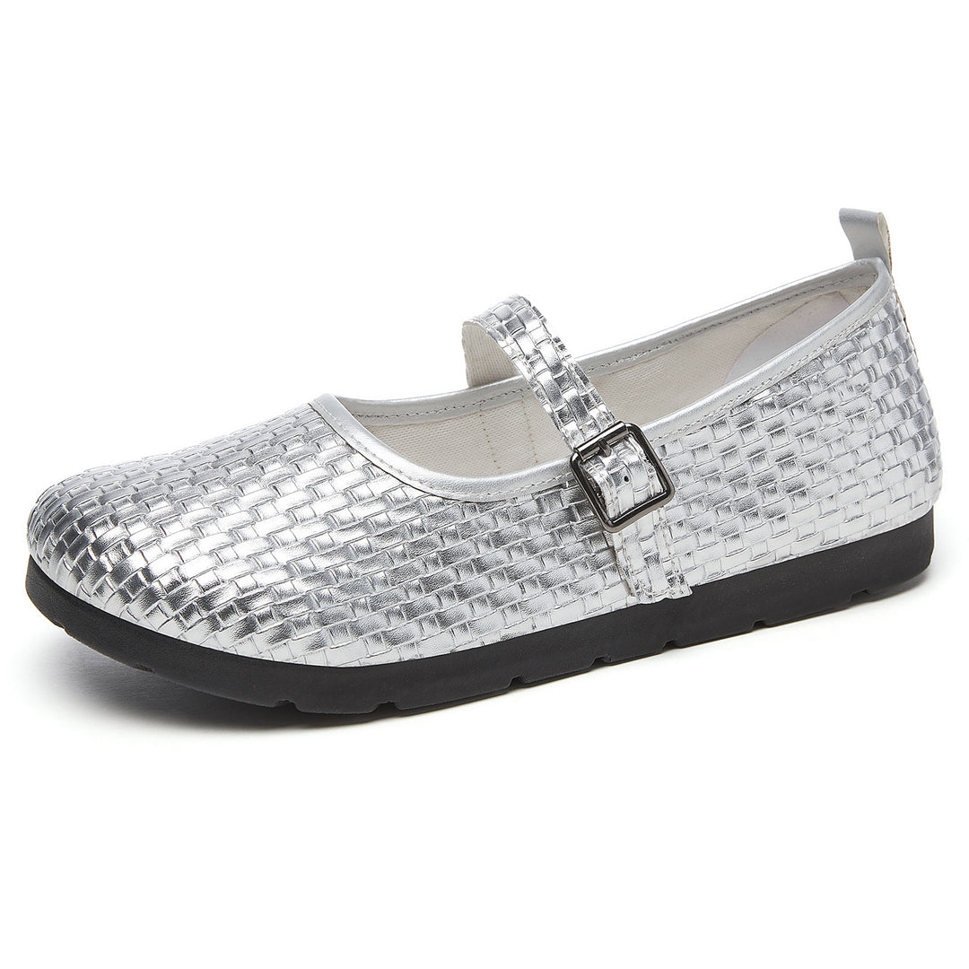 Damen nan Mary-Jane Ballerina-Slipper mit gewebter Oberflächenstruktur, verstellbarem Riemen und stoßdämpfender Leichtsohle Drune