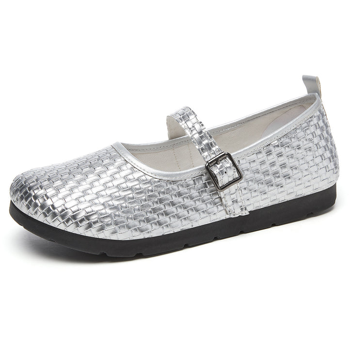 Damen nan Mary-Jane Ballerina-Slipper mit gewebter Oberflächenstruktur, verstellbarem Riemen und stoßdämpfender Leichtsohle Drune