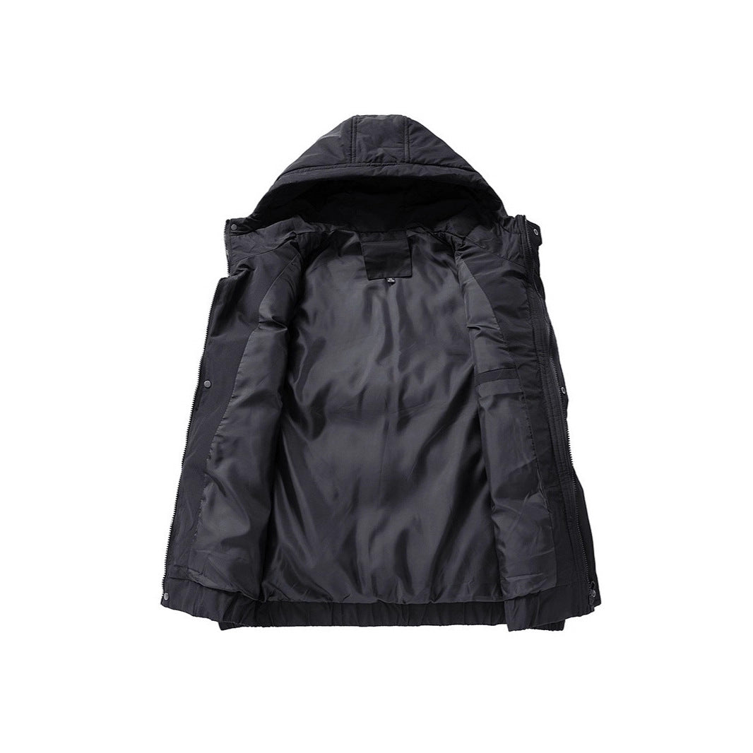 Herren Gesteppte Outdoor-Weste mit Kapuze, Cargo-Taschen und verstellbarem Saum Drune