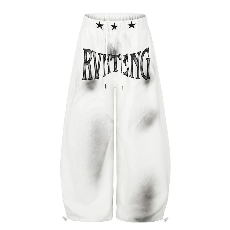 Damen Extraweite Palazzo-Sweathose mit Tunnelzugbund, Stern-Applikation und soften Batik-Effekt Drune