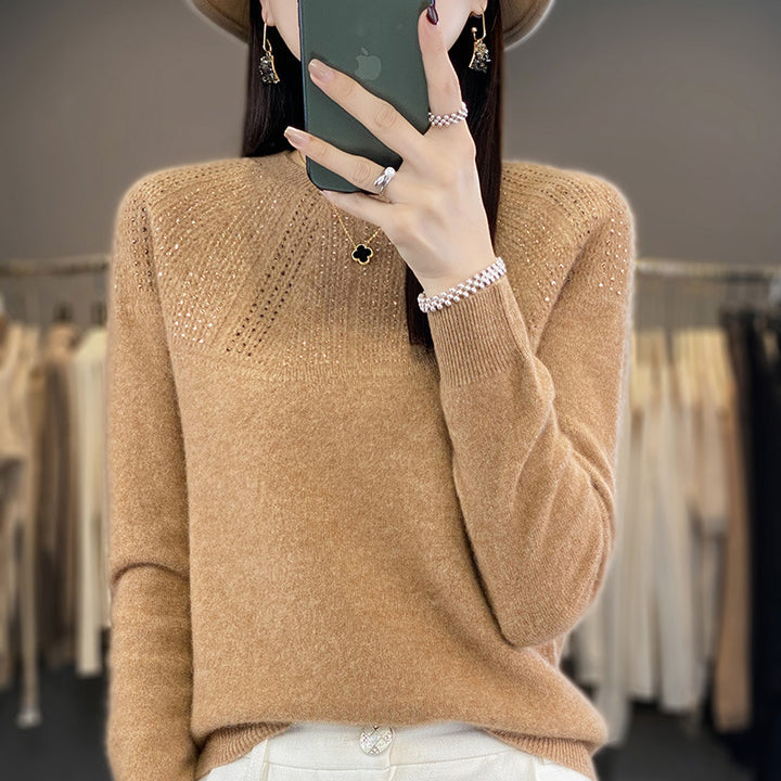 Damen Weicher Kaschmir‑Optik Feinstrickpullover mit Ajour‑Yoke und Paillettenbesatz Drune