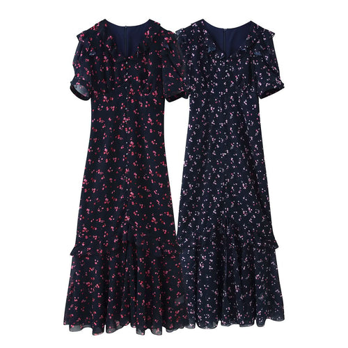 Damen Maxikleid mit Volants, V-Ausschnitt und floralem Chiffon-Look Drune