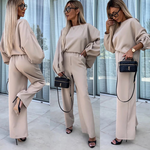 Damen eleganter Jumpsuit mit weitem Schnitt und voluminösen Ärmeln Drune
