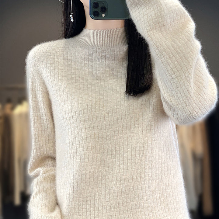 Damen Weicher Boxy-Mockneckpullover im Mohair-Look mit feiner Kastenrippenstruktur Drune