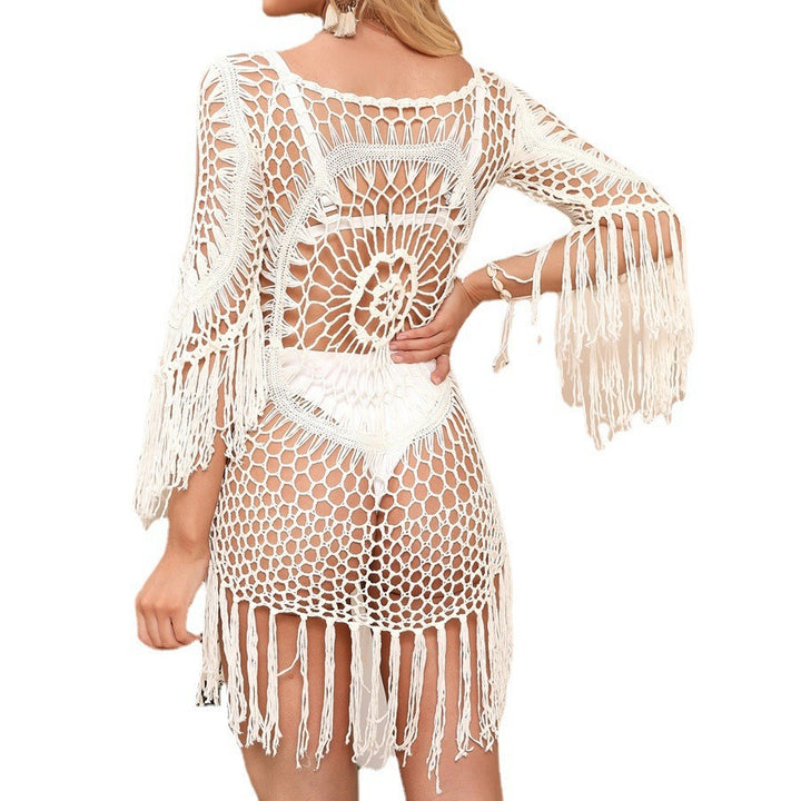 Damen gehäkelter Strand-Kaftan mit fransigen Akzenten Drune