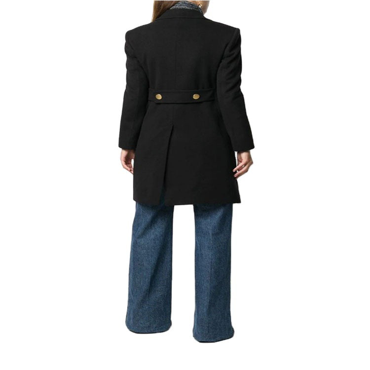 Damen Militärisch-inspirierter Taillierter Longcoat im Tailoring mit dekorativen Metallknöpfen Drune