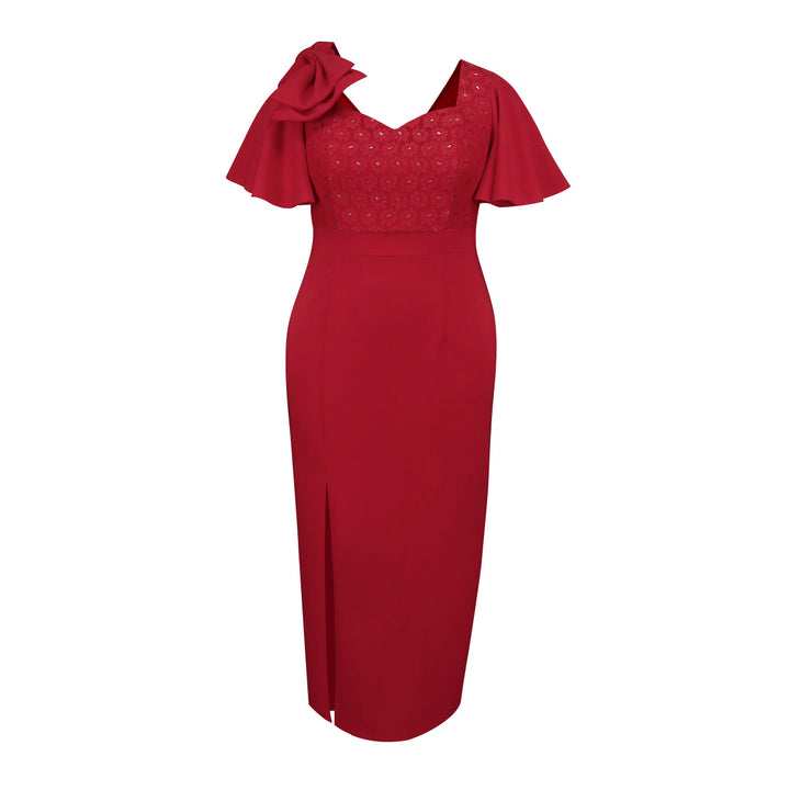 Damen Elegantes Maxikleid mit voluminösen Ärmeln und hochwertiger Blumenapplikation Drune