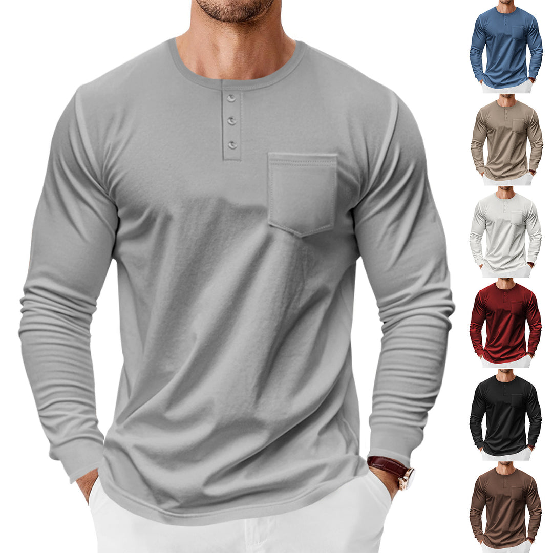 Herren nan Langarm-Henleyshirt mit Brusttasche und feinem Baumwollstretch-Schnitt Drune