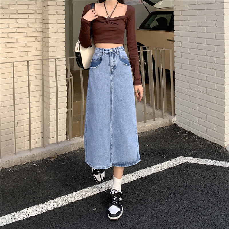Damen Maxi-Denimrock mit hohem Bund und seitlichem Schlitz Drune