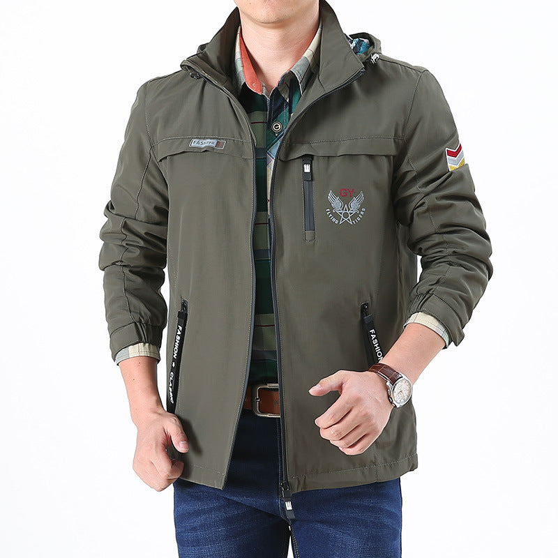 Herren leichte wasserabweisende Softshell-Kapuzenjacke mit Reißverschlusstaschen und Ärmeldetail Drune