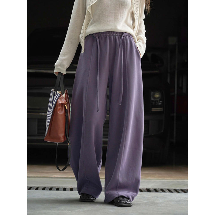 Damen weite High-Waist Lounge-Hose aus Sweatstoff mit Kordelzug Drune
