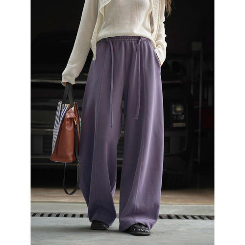 Damen weite High-Waist Lounge-Hose aus Sweatstoff mit Kordelzug Drune