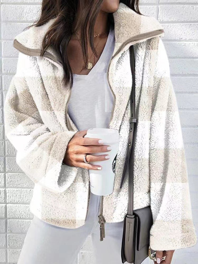 Damen Teddy-Fleece-Jacke mit hohem Kragen Drune
