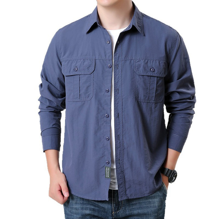 Herren nan leichtes Outdoor-Hemdjacke mit doppelten Klappentaschen, knöpfbarer Front und atmungsaktivem Technikstoff Drune