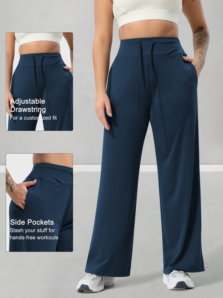 Damen Jogginghose mit hohem Bund, weitem Bein, Kordelzug und Seitentaschen Drune