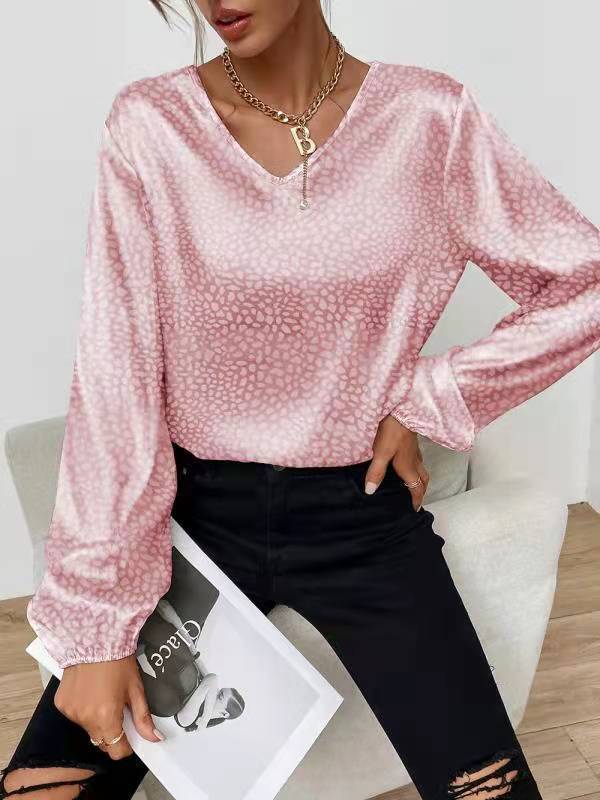 Damen elegante Bluse mit modernem V-Ausschnitt und ausgefallenem Muster Drune