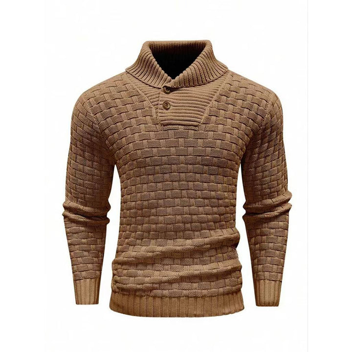 Herren nan strukturierter Strickpullover mit hochschließendem Stehkragen und Zierknopfleiste Drune