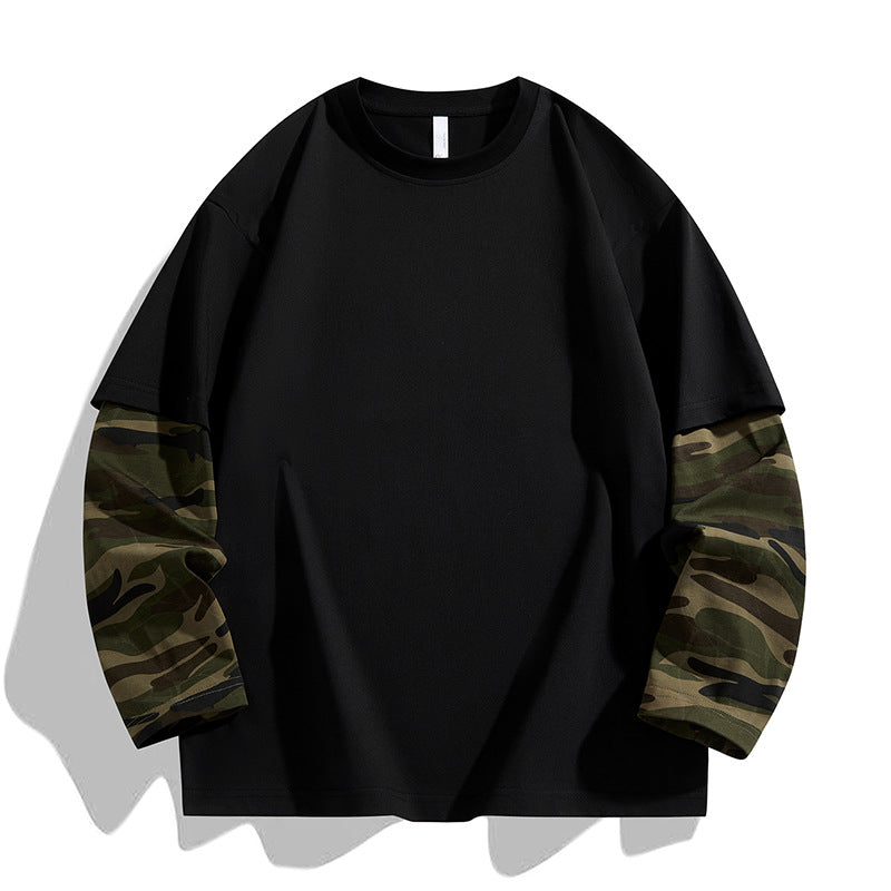 Herren Oversize-Layering‑T-Shirt mit Camouflage‑Ärmeln & Rundhals Drune