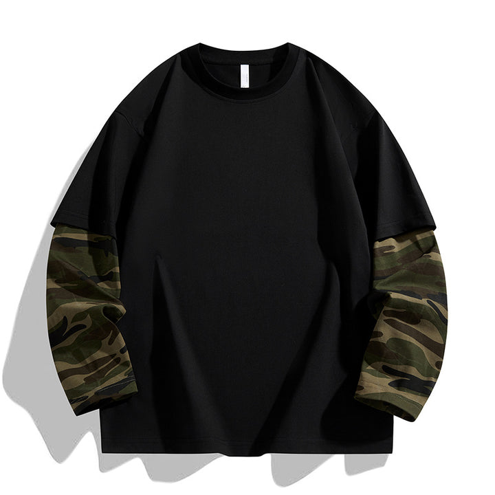 Herren Oversize-Layering‑T-Shirt mit Camouflage‑Ärmeln & Rundhals Drune