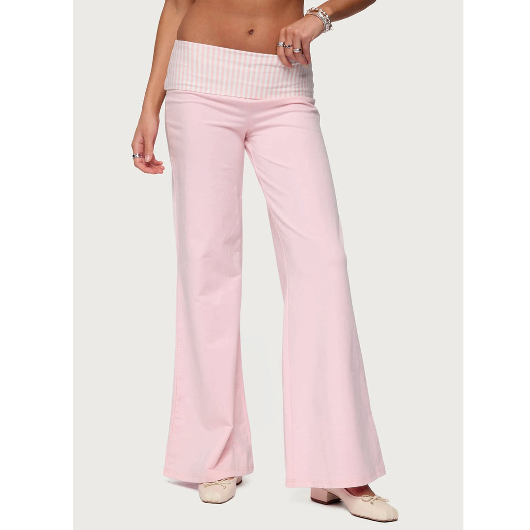Damen Palazzo-Hose mit gestreiftem Bund und lässigem Schnitt Drune