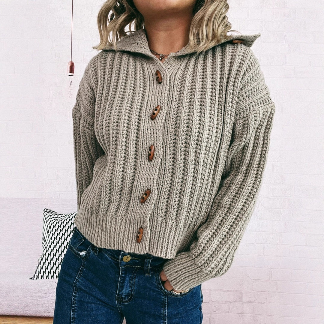 Damen modischer Strickcardigan mit Knopfdetails und Kapuze Drune
