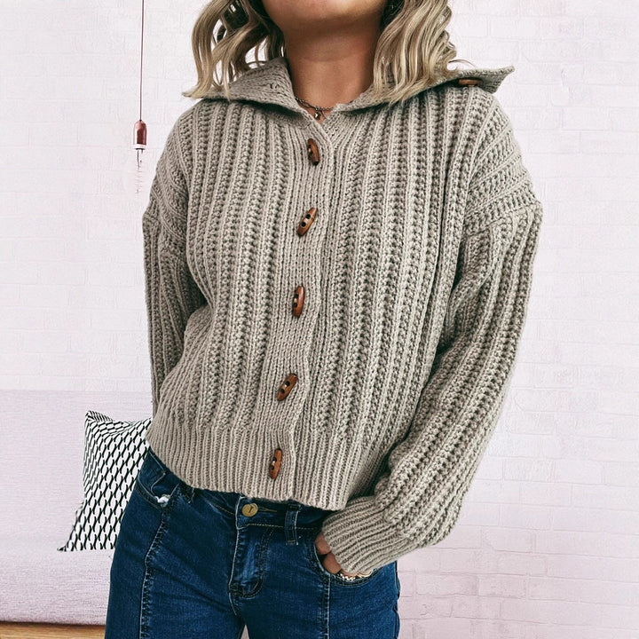 Damen modischer Strickcardigan mit Knopfdetails und Kapuze Drune