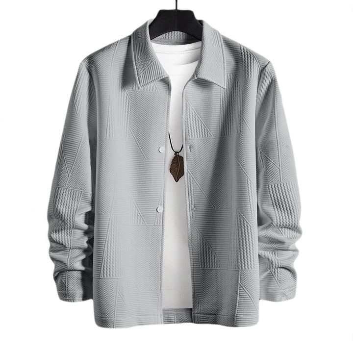 Herren nan strukturierte Shirtjacke im Patchwork-Relief mit Hemdkragen Drune