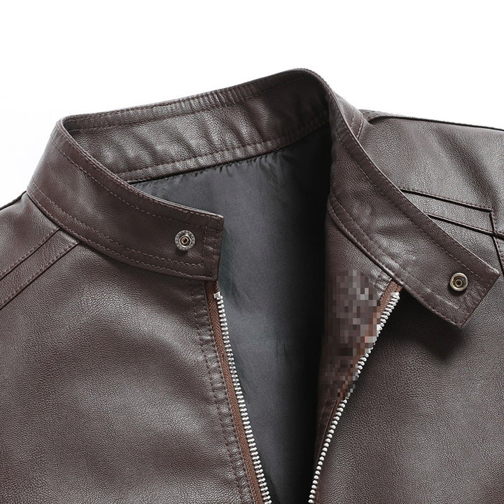Herren Elegante Slim-Fit Lederimitat‑Jacke mit Stehkragen & Zwei-Wege‑Reißverschluss Drune