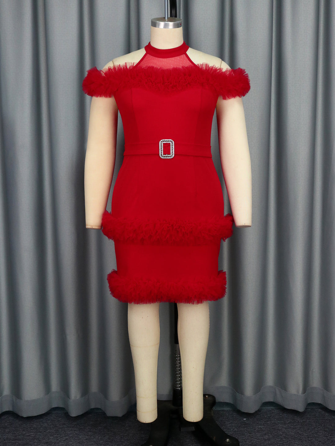 Damen elegantes Kleid mit fransigen Akzenten Drune