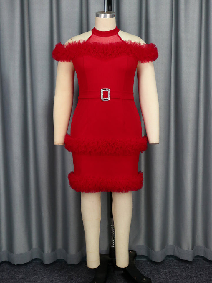 Damen elegantes Kleid mit fransigen Akzenten Drune