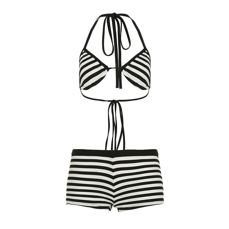 Damen trendiges Bikini-Set mit tieferem Ausschnitt und verstellbaren Trägern Drune