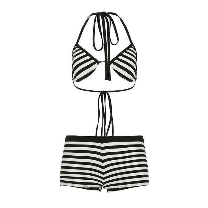 Damen trendiges Bikini-Set mit tieferem Ausschnitt und verstellbaren Trägern Drune