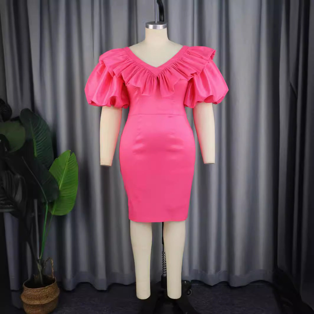 Damen figurbetontes Kleid mit voluminösen Rüschenärmeln Drune 1778622988