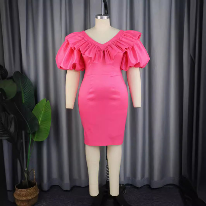 Damen figurbetontes Kleid mit voluminösen Rüschenärmeln Drune 1778622988