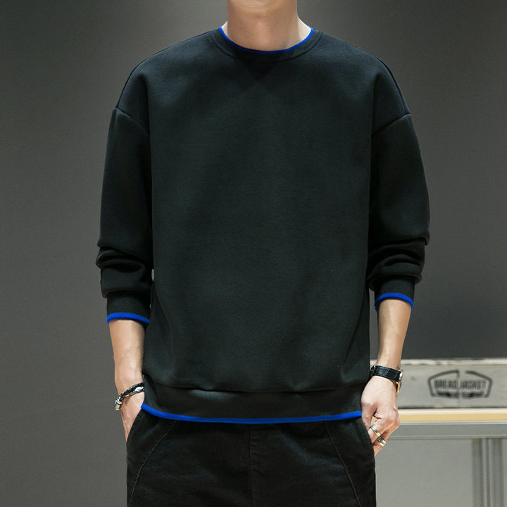 Herren Relaxed-Sweatshirt mit kontrastpaspelierten Bündchen und Clean-Rundhals Drune