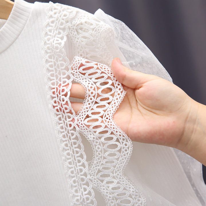 Mädchen Sweatshirt mit eleganten Rüschendetails und transparenten Tüllärmeln Drune