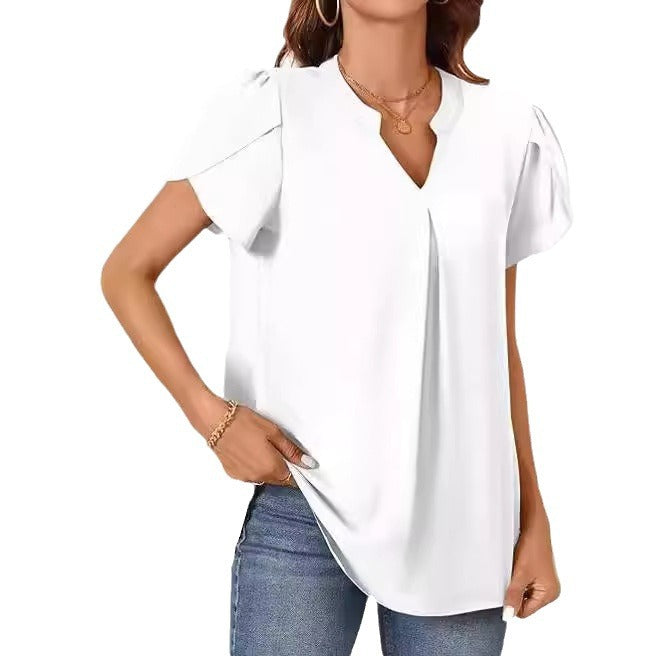Damen Bluse mit eleganter V-Ausschnitt-Detail und leichten Puffärmeln Drune