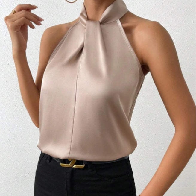Damen Elegantes Top mit drapiertem U-Ausschnitt und High-End Satinfinish Drune