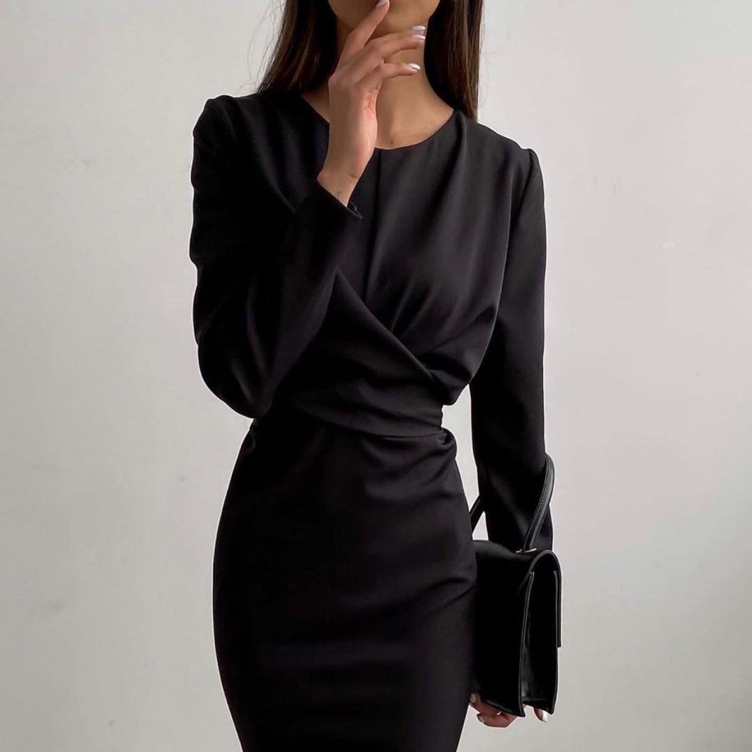 Damen figurbetontes Wickelkleid mit langen Ärmeln und elegantem Schnitt Drune