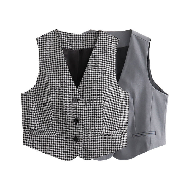Damen nan taillierte Business-Weste mit V-Ausschnitt und paspelierten Eingrifftaschen Drune