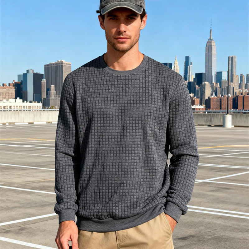 Herren Strukturierter Waffelstrick-Pullover aus Baumwollmix mit Rundhalsausschnitt Drune