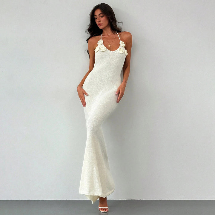 Damen glitzerndes Maxikleid mit eleganten Blumenapplikationen Drune